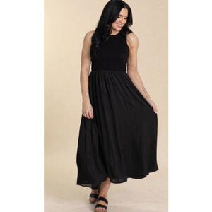 Women's Blu Pepper Black Sleeveless Ribbed Maxi Dress L